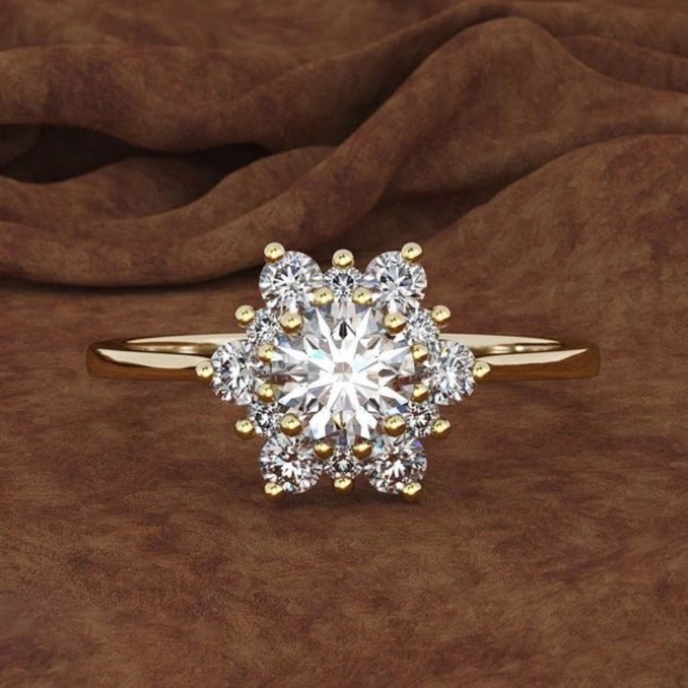 Gold Crystal Zircon Snowflake Ring